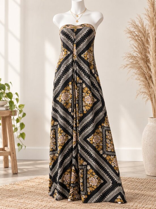 Free People Pants - Free People Serendipity Jumpsuit Small Strapless Floral Wide Leg Boho Pockets